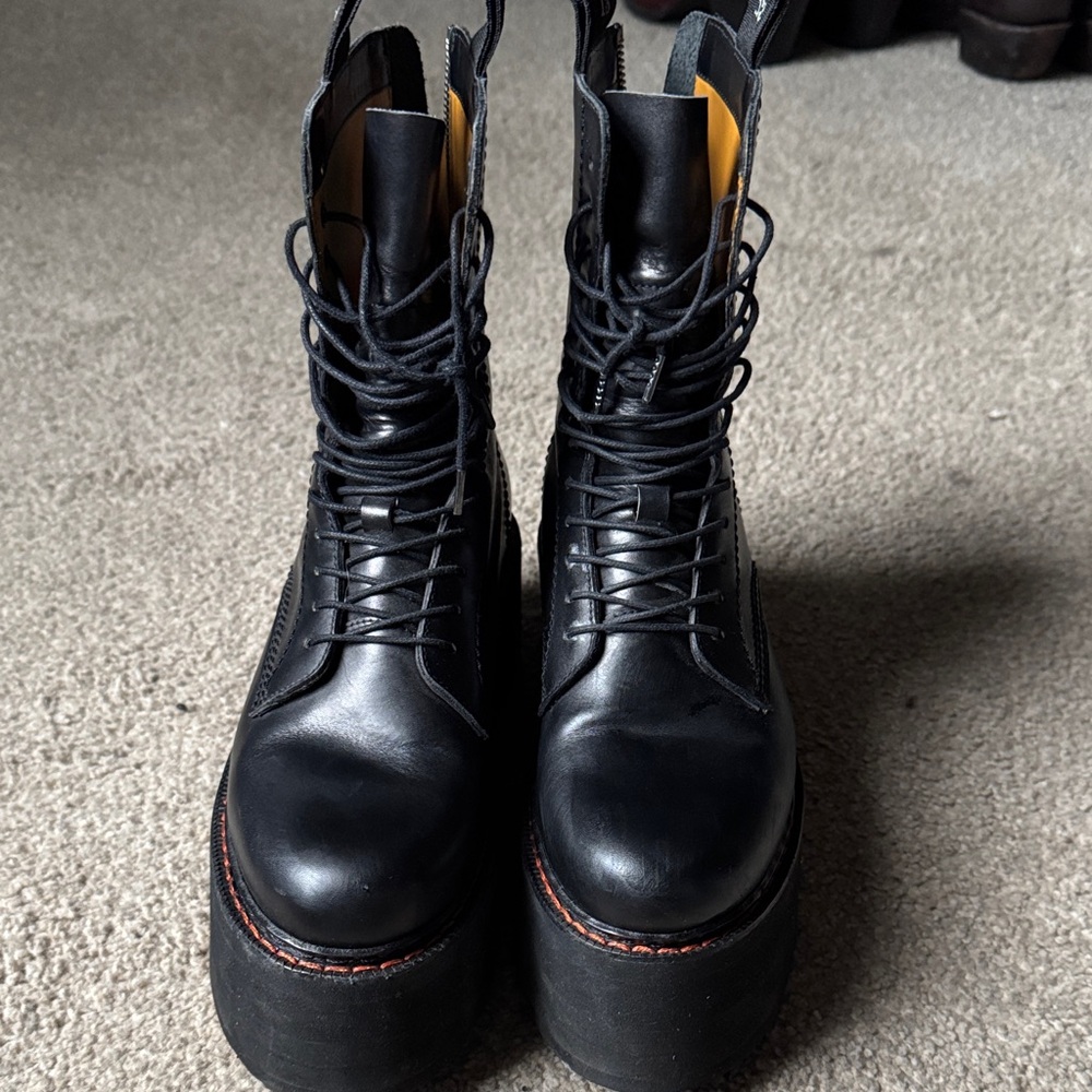 R13 Black Leather Lace-Up Boots